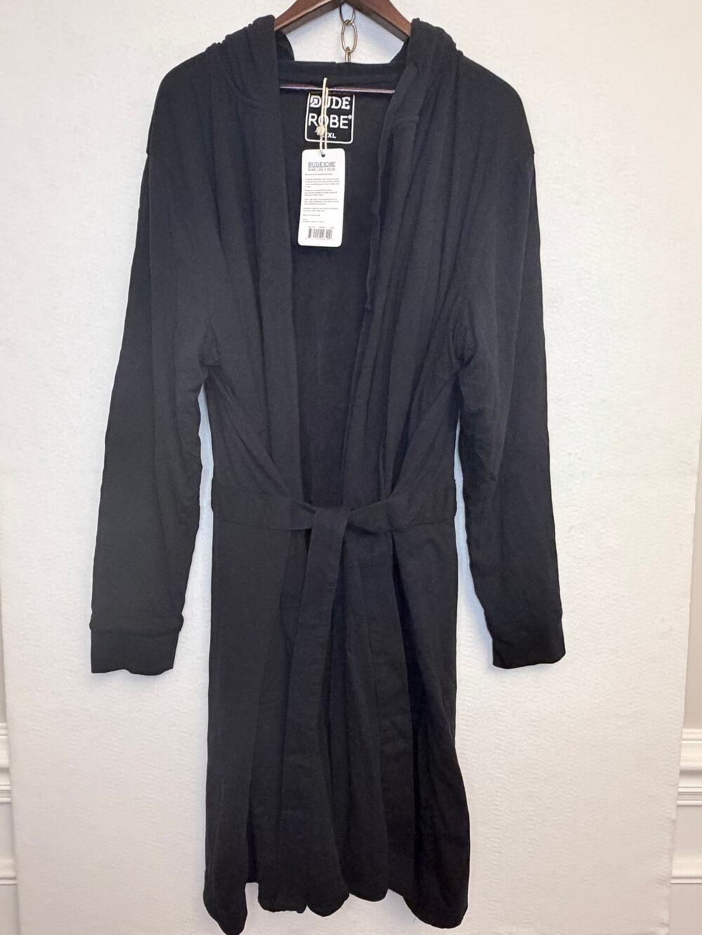 DudeRobe NEW Men’s L/XL Black Hooded Robe Cotton Shark Tank Fall Loungewear